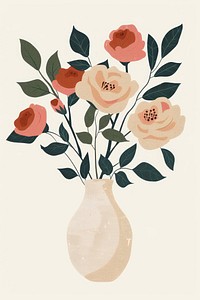 Botanical illustration roses vase plant painting flower art.