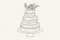Continuous line drawing wedding cake dessert doodle food.
