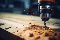 Drilling on wood tool construction woodworking.