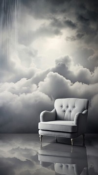 Grey tone wallpaper cloudy reflection furniture armchair.