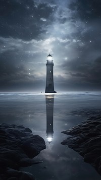Grey tone wallpaper lighthouse night architecture reflection.