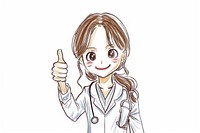 Hand-drawn sketch doctor showing thumb up drawing adult stethoscope.