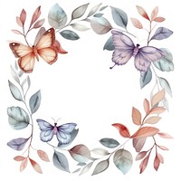 Leaves and butterfly square border pattern wreath white background.