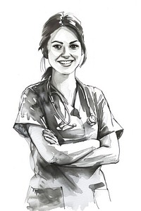 Monochromatic Modern Nurse woman drawing sketch adult.