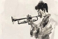 Monochromatic asian musician playing trumpet adult paper performance.