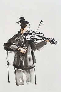 Monochromatic asian musician playing violin adult performance creativity.