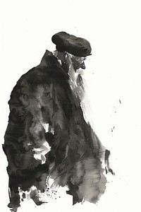 Monochromatic chinese old man painting drawing sketch.