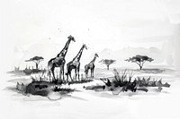Monochromatic safari wildlife giraffe drawing.
