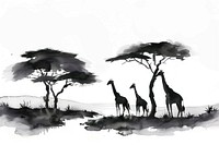 Monochromatic safari silhouette wildlife painting.
