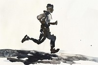 Monochromatic young man running footwear exercising creativity.