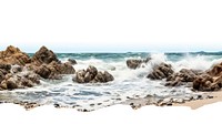 Wavy sea with rocks panoramic outdoors horizon.