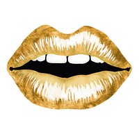 Lips shape ripped paper lipstick gold white background.