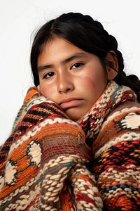 Desperate Native american woman portrait blanket scarf.