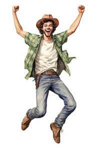 Young happy excited smiling positive man jumping portrait adult white background.