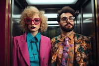 A man and woman elevator glasses adult.