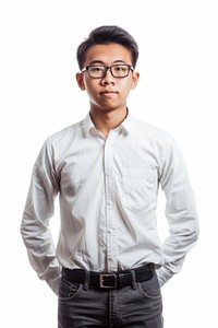 Industrial Asian engineer portrait glasses sleeve.