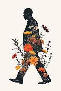 Flower Collage bussinessman walking pattern flower silhouette.