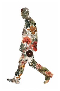 Flower Collage man walking pattern art creativity.