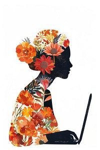 Flower Collage Businesswoman working flower painting portrait.