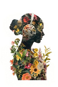 Person using headphone flower collage plant.