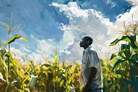 African man standing in a corn field agriculture outdoors nature.