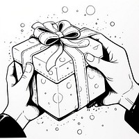 Illustration of a hand hold gift box cartoon sketch line.