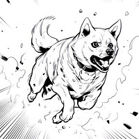 Illustration of a shiba dog running sketch cartoon drawing.
