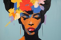 Black woman face with flower painting art representation.