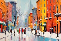 Winter in new york city painting street art.