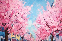 Cherry blossom in town backgrounds outdoors painting.