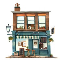 Cartoon of coffee shop architecture restaurant building.