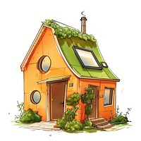 Cartoon of eco smart home architecture building cottage.