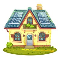 Cartoon of house with solar panel architecture building cottage.