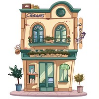 Cartoon of pharmacy architecture building house.