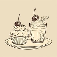 Hand drawn of dessert drawing sketch cupcake.