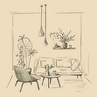 Hand drawn of interior drawing sketch furniture.
