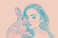 Drawing woman with rabbit portrait animal mammal.