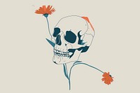 Drawing skull with flower art sketch representation.