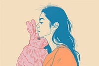 Drawing woman with rabbit sketch adult art.