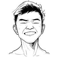 Outline sketching illustration of a big smile asian boy drawing cartoon illustrated.