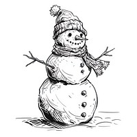 Outline sketching illustration of a snowman cartoon drawing winter.