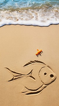 Fish doodle finger-drawing beach outdoors nature.