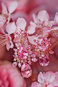 Photography of earrings gemstone blossom jewelry.