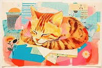 Cat sleeping collage painting animal.
