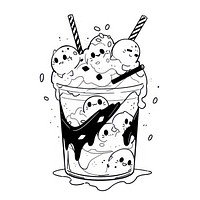 Illustration of a minimal cute boba milk tea sketch dessert cartoon.