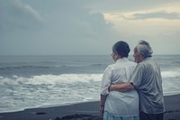 Indonesian elderly couple beach photo photography.