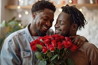 African american gay couple laughing romantic person.