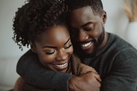 Black couple hugging laughing person human.