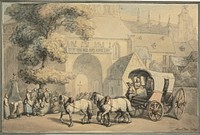 Postcart Monks and Women Near Church Door by Thomas Rowlandson