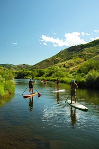 Paddleboarding adventure person helmet.